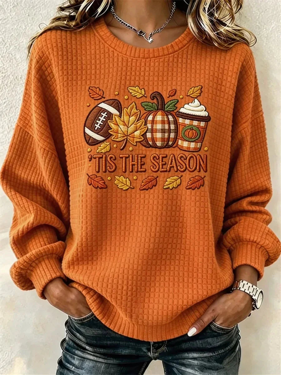 Emma fall graphic sweatshirt in orange, front view