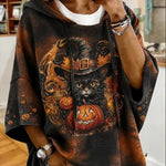 Leila Witch Cat Pumpkin Hoodie in black and brown, front view