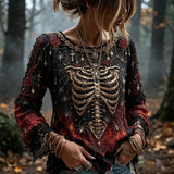Lena Skeleton Rose Print Top, detail view
