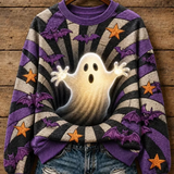 Leticia | Halloween-Inspired Ghost and Bat Striped Print Sweatshirt