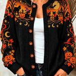 Leona Cat Pumpkin Knit Cardigan, detail view