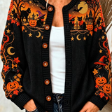 Leona Cat Pumpkin Knit Cardigan, detail view