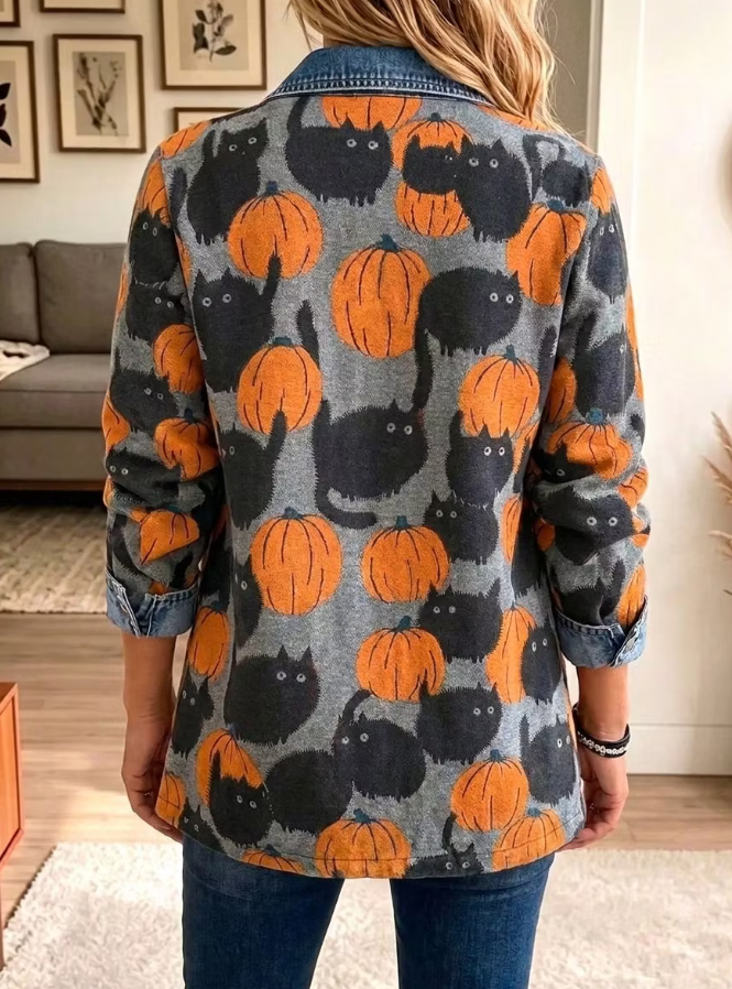 Liana Cat Pumpkin Denim Trim Blazer, back view
