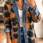Liana Cat Pumpkin Denim Trim Blazer in gray, front view