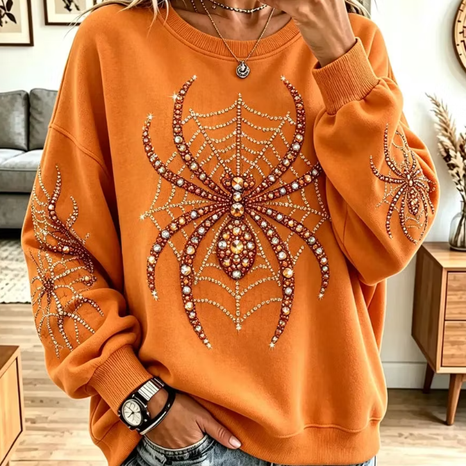 Lily Spider Print Sweatshirt in orange, front view