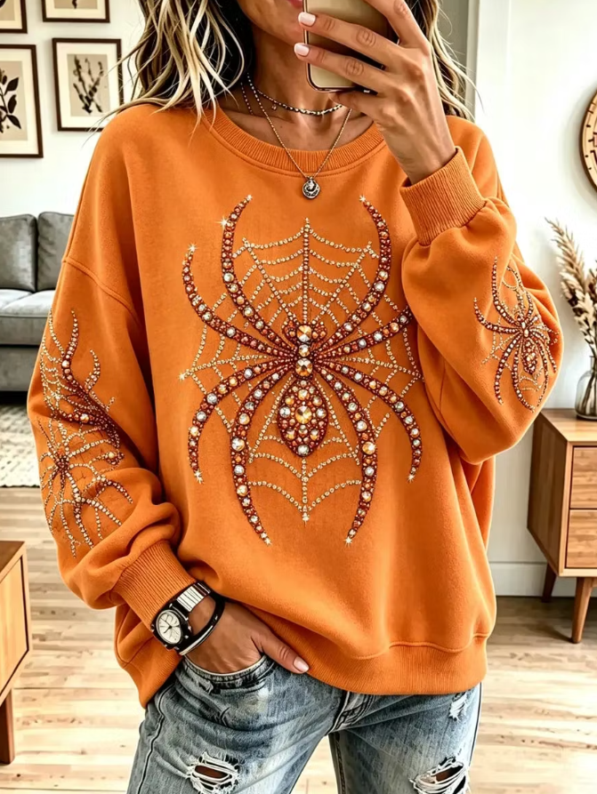 Lily Spider Print Sweatshirt in orange, front view