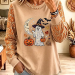 Linda Ghost Pumpkin Sweatshirt in beige, front view