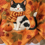 Lucia Cat Pumpkin Henley Sweatshirt, detail view