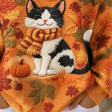 Lucia Cat Pumpkin Henley Sweatshirt, detail view
