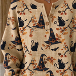 Lucille Cat Witch Hat Henley Sweatshirt, detail view
