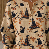 Lucille Cat Witch Hat Henley Sweatshirt, detail view