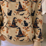 Lucille Cat Witch Hat Henley Sweatshirt, detail view