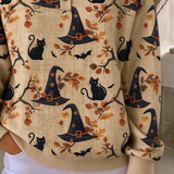 Lucille Cat Witch Hat Henley Sweatshirt, detail view