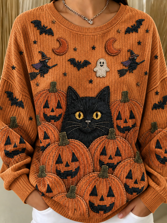 Madeline Cat Pumpkin Sweatshirt, detail view