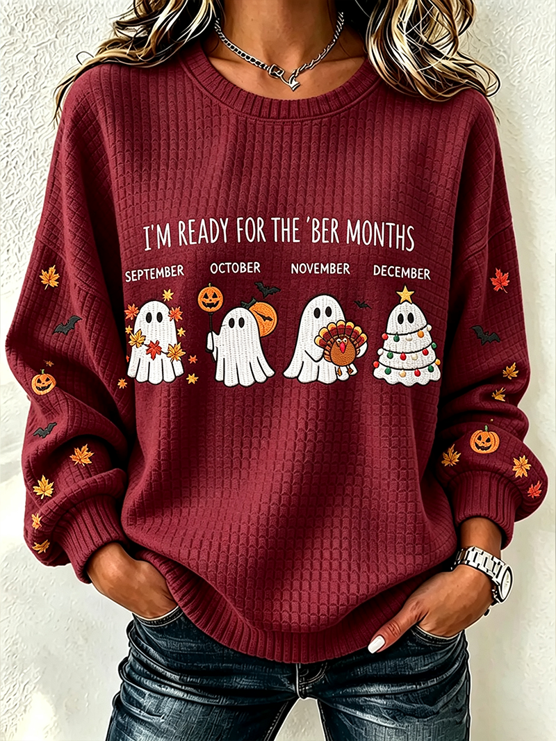 Michelle Holiday Ghost Sweatshirt in burgundy, front view