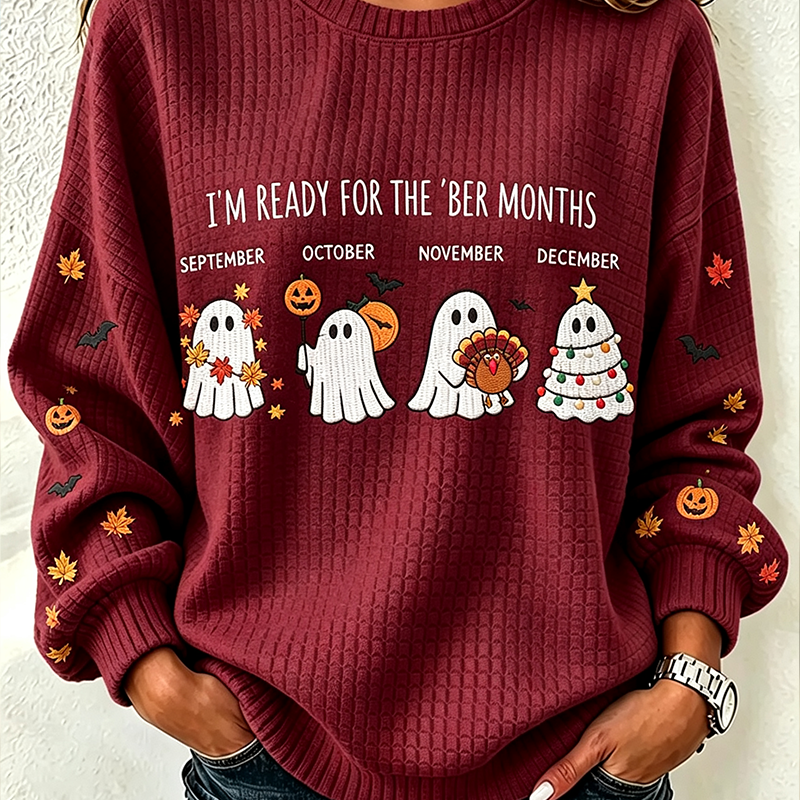 Michelle Holiday Ghost Sweatshirt in burgundy, front view