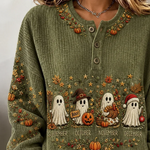Lorraine Ghost Pumpkin Henley Sweatshirt, detail view