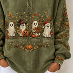 Lorraine Ghost Pumpkin Henley Sweatshirt, detail view