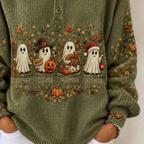 Lorraine Ghost Pumpkin Henley Sweatshirt, detail view