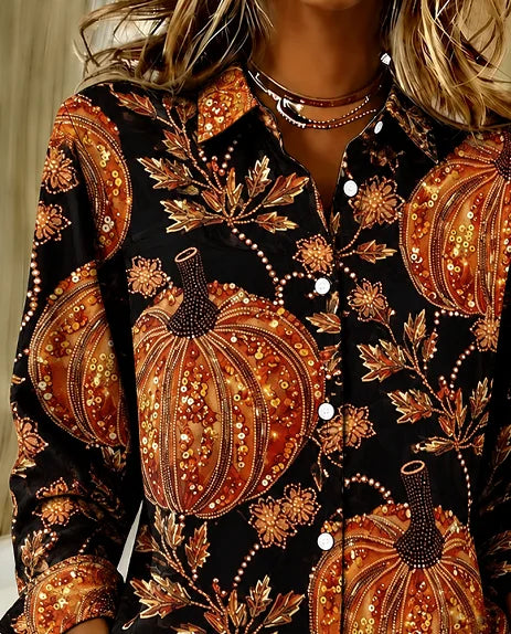 Louise Pumpkin Floral Shirt, detail view