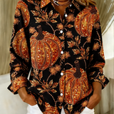 Louise Pumpkin Floral Shirt in black, front view