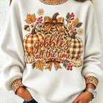 Marcia Thanksgiving Pumpkin Sweatshirt in white, front view