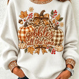 Marcia Thanksgiving Pumpkin Sweatshirt in white, front view