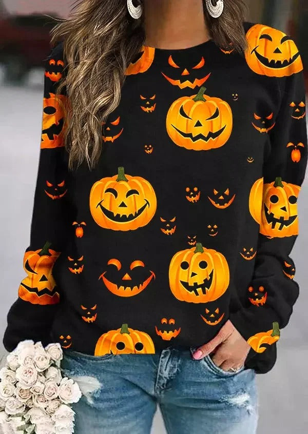 Elsie Black Pumpkin Sweatshirt, detail view