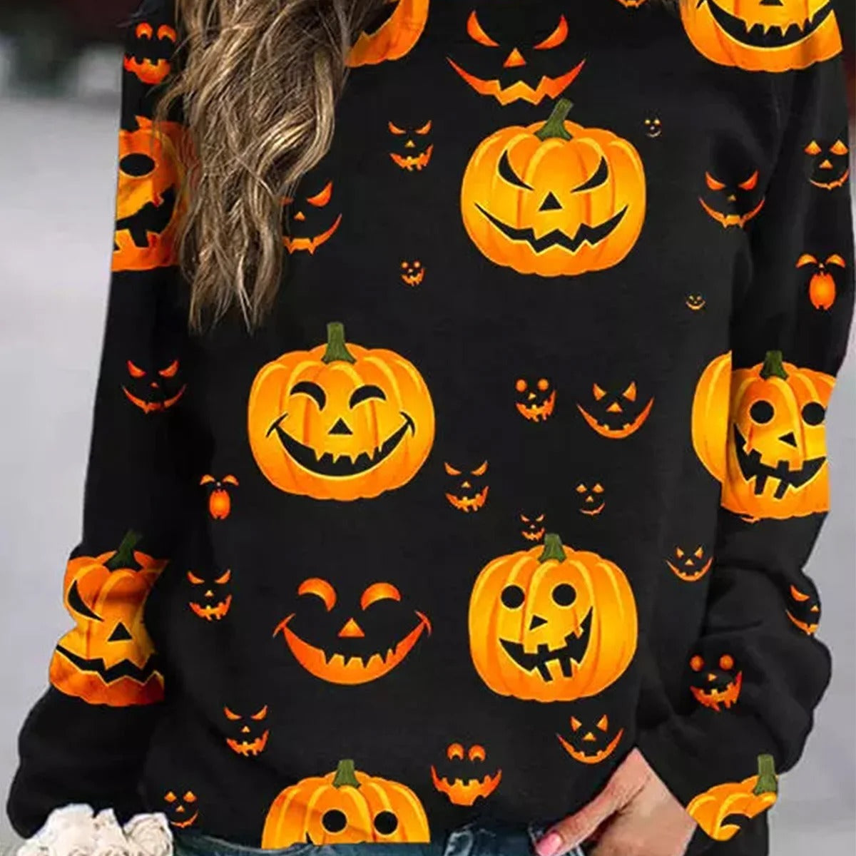 Elsie Black Pumpkin Sweatshirt in black, front view