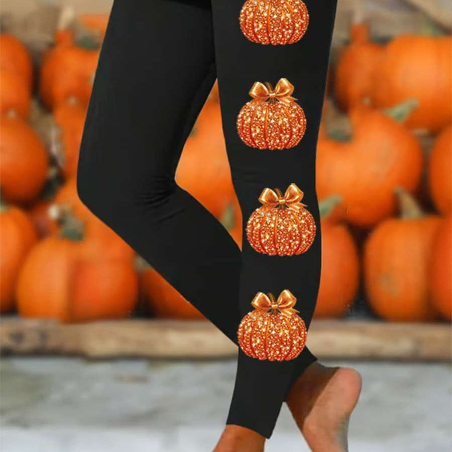 Adeline pumpkin bow leggings in black, front view