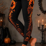 Ophelia witch moon leggings in black, orange, front view