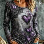 Joanna heart floral top in gray, purple, front view