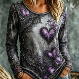Joanna heart floral top in gray, purple, front view