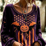 Alana Purple Pumpkin Bat Blouse in purple, front view