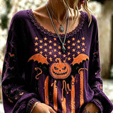Alana Purple Pumpkin Bat Blouse in purple, front view