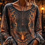 Isla spiderweb floral blouse in gray, orange, front view