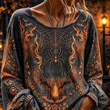 Isla spiderweb floral blouse in gray, orange, front view