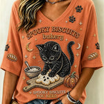 Sarah Black Cat Bakery Blouse in orange, front view