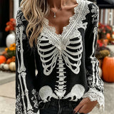 Lucy skeleton lace blouse in black, white, front view