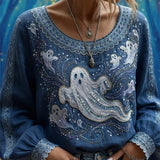 Georgia Blue Ghost Print Blouse in blue, front view