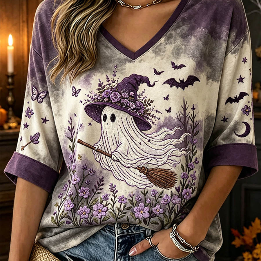 Alexandra ghost witch floral blouse in purple, white, front view