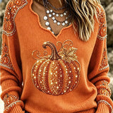 Jade pumpkin maple leaf sweater in orange, front view