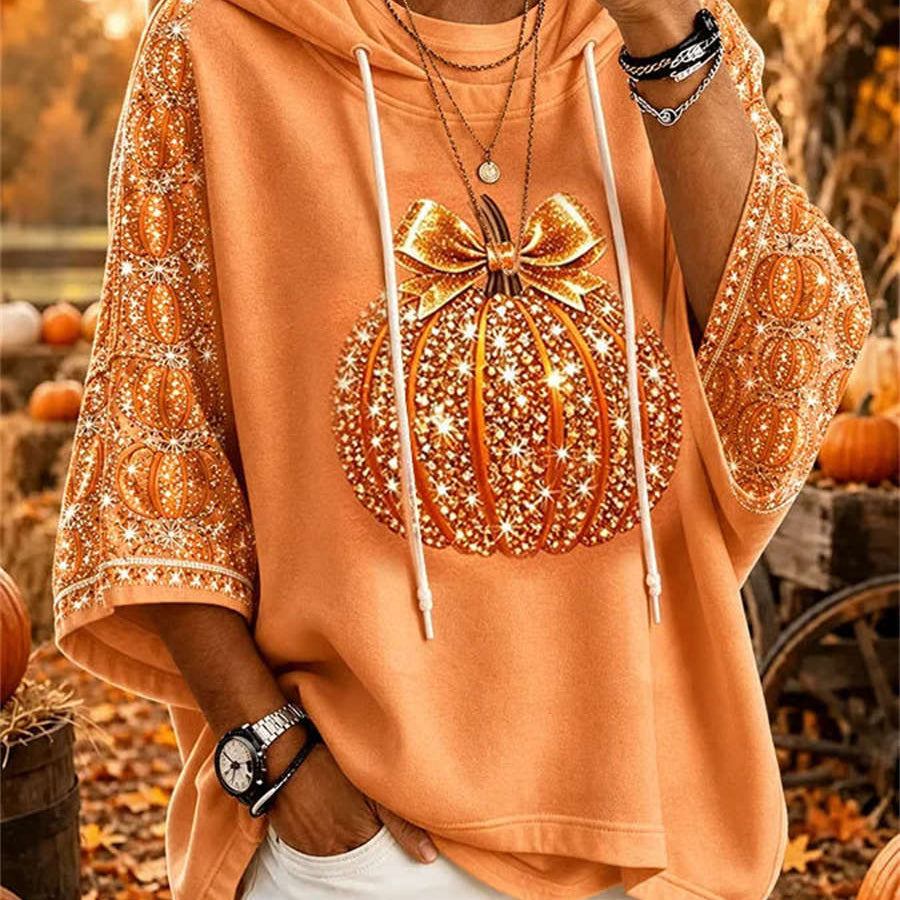 Laura Pumpkin Bow Hoodie in orange, front view
