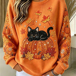 Luna cat pumpkin sweatshirt in orange, front view