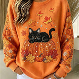Luna cat pumpkin sweatshirt in orange, front view