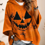 Aria pumpkin face hoodie in orange, front view