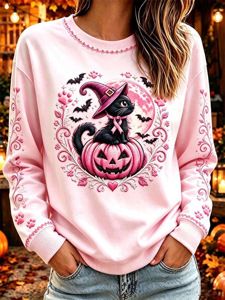 Gabriella cat pumpkin sweatshirt in pink, front view