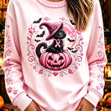 Gabriella cat pumpkin sweatshirt in pink, front view
