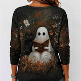Eden ghost cat floral top in black, brown, back view