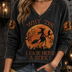Harper witch moon v neck top in black, front view